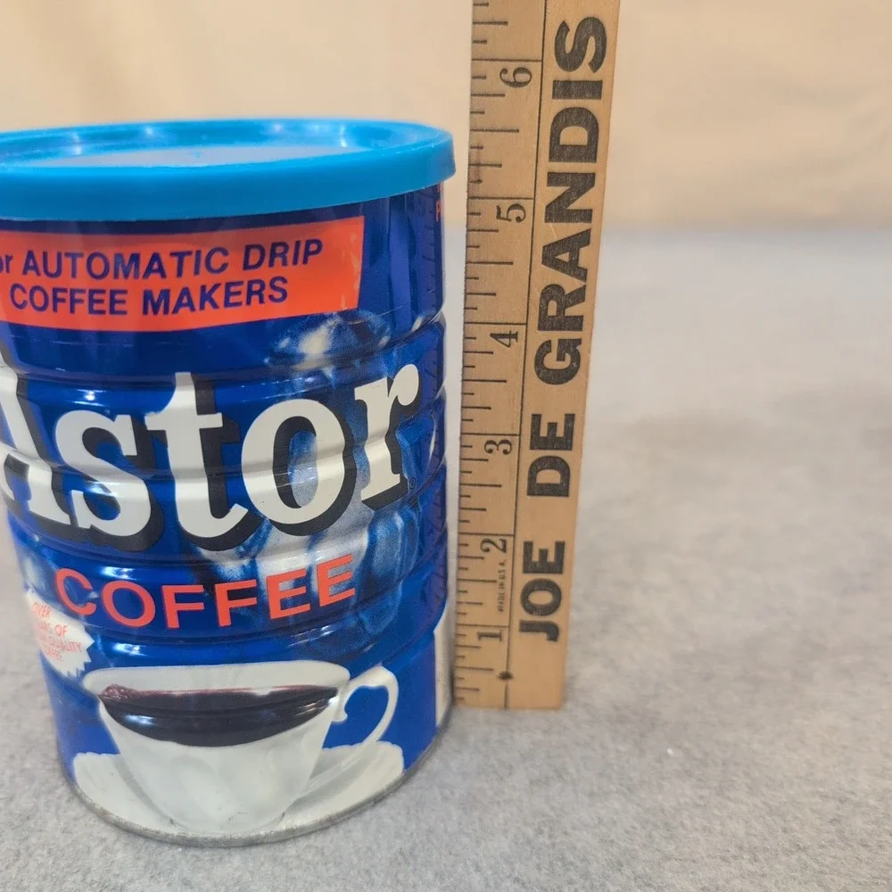 Vintage Astor Coffee Tin Metal Canister Blue 1971 Advertising Prop - Picture 4 of 5